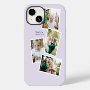 Modern stylish multi photo family purple girly iPhone 14 case