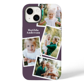 Modern stylish multi photo family purple iPhone 14 case