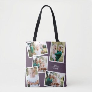 Modern stylish multi photo family purple tote bag