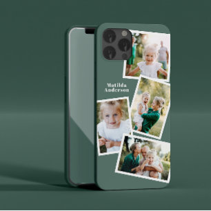 Modern stylish multi photo family sage green chic iPhone SE/5/5s case