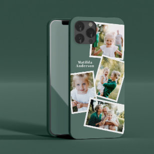 Modern stylish multi photo family sage green chic iPhone 8 plus/7 plus case