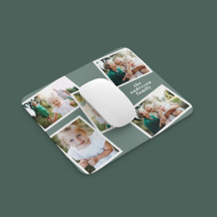 Modern stylish multi photo family sage green gift mouse pad
