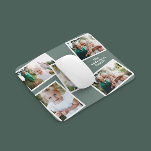 Modern stylish multi photo family sage green gift mouse pad