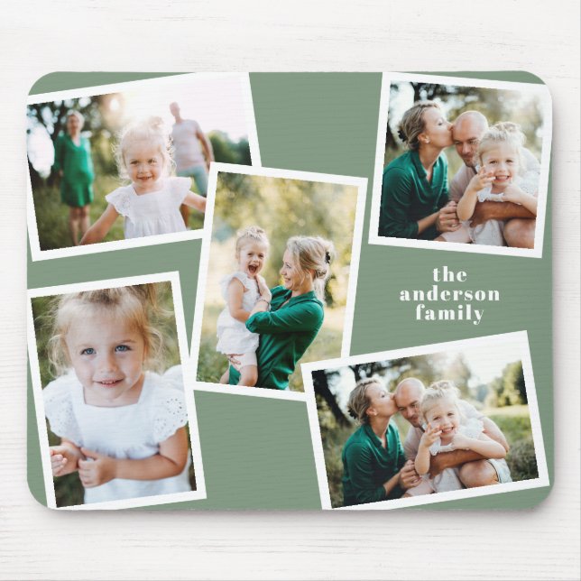 Modern stylish multi photo family sage green mouse pad (Front)