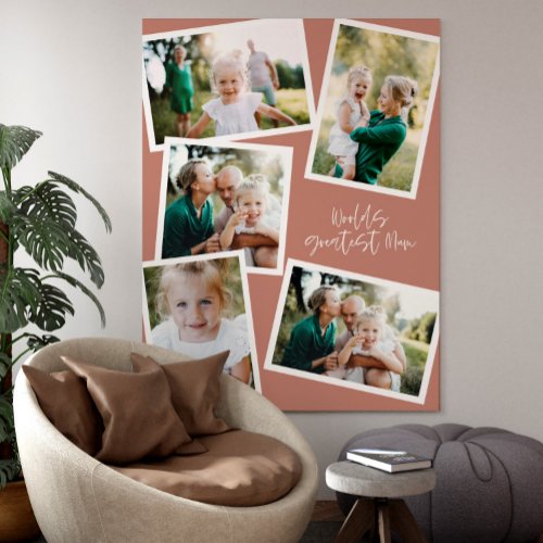 Modern stylish multi photo greatest mum terracotta faux canvas print