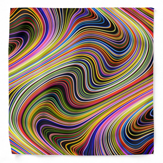 Modern Stylish Multicolor Curvy Neon Lines Bandana (Front)