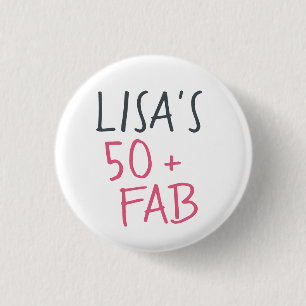 Modern Stylish Name Hot Pink 50 Fabulous Birthday Button