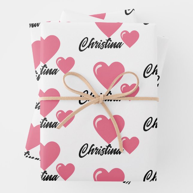 Modern stylish name Love heart valentine'day Wrapping Paper Sheets (In situ)