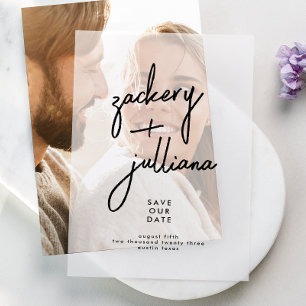 Modern Stylish NAMES Save The Date Wedding Vellum Invitations