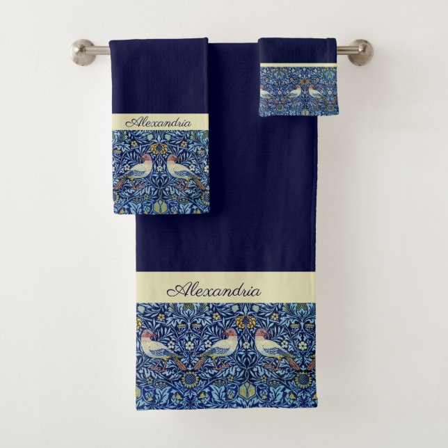 Modern Stylish Navy Blue and White Monogram Bath B Bath Towel Set (Insitu)