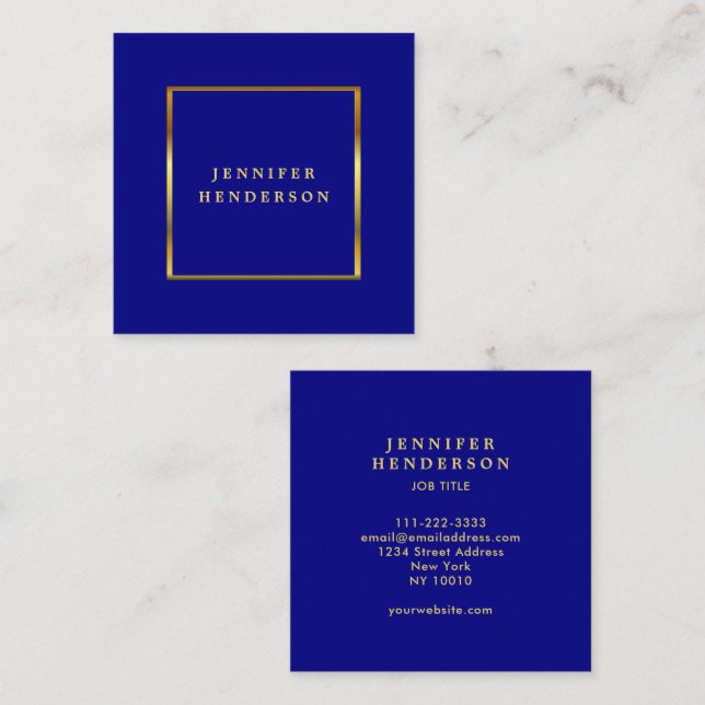 Modern stylish navy blue gold professional square business card (Front/Back)
