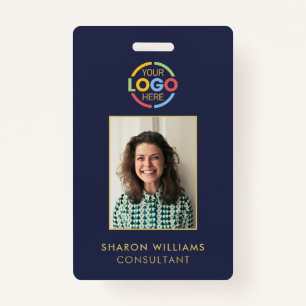 Modern Stylish Navy Blue Simple Employee Photo ID Badge