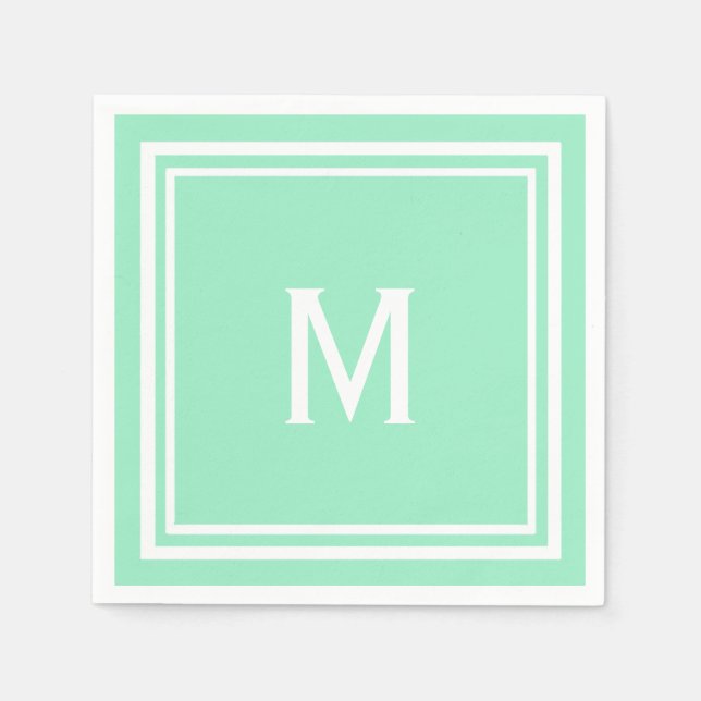 Modern Stylish Neo Mint Green Custom Monogram Paper Napkins (Front)