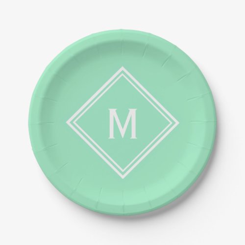 Modern Stylish Neo Mint Green Custom Monogram Paper Plates