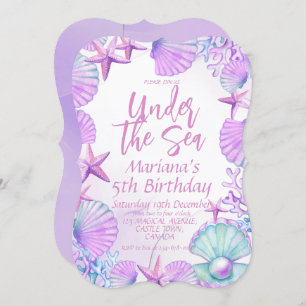 Modern Stylish Ocean 5th Birthday Girl Party Invitation