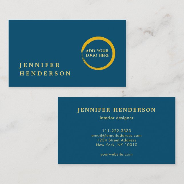 Modern stylish ocean blue gold logo professional business card (Front/Back)