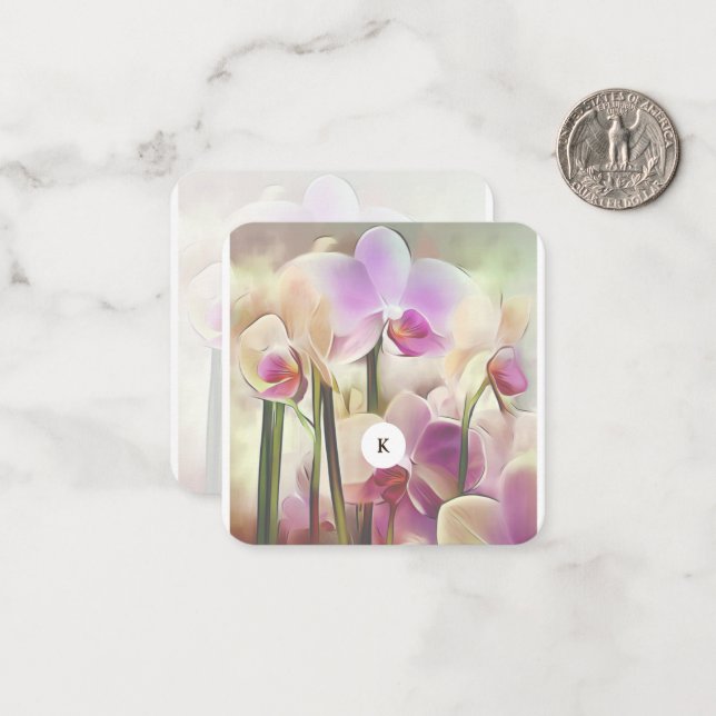 Modern Stylish Orchids | Add Your Initial Note Card (Front/Back In Situ)