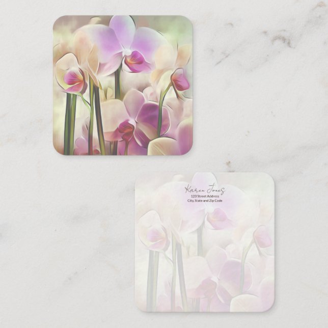 Modern Stylish Orchids | Add Your Name Note Card (Front/Back)