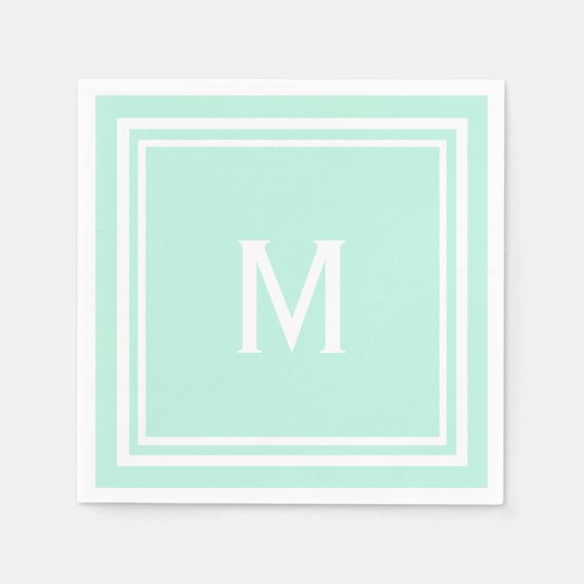 Modern Stylish Pale Mint Green Monogram Napkins (Front)