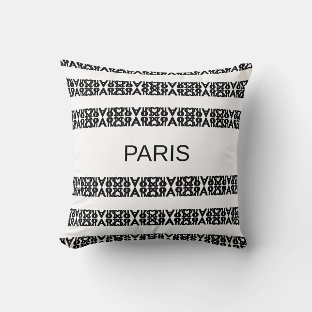 Modern stylish Paris calligraphy in black & white Throw Pillow (Front)