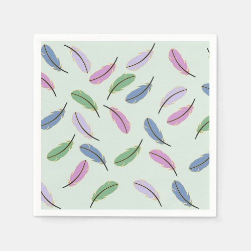 Modern Stylish Pastel Blue Feathers Pattern Napkins