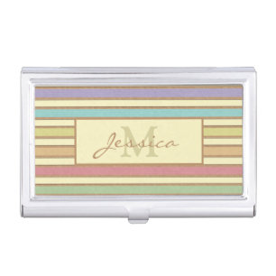 Modern Stylish Pastel Ribbon Striped Monogram Business Card Case