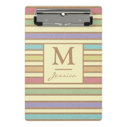 Modern Stylish Pastel Ribbon Striped Monogram Mini Clipboard