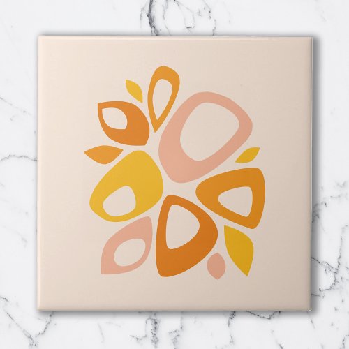 Modern Stylish Peach Marigold Yellow Abstract Ceramic Tile