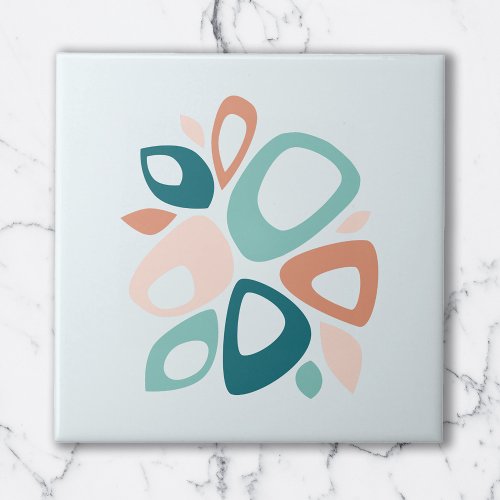 Modern Stylish Peach Teal Salmon Abstract Pattern Ceramic Tile