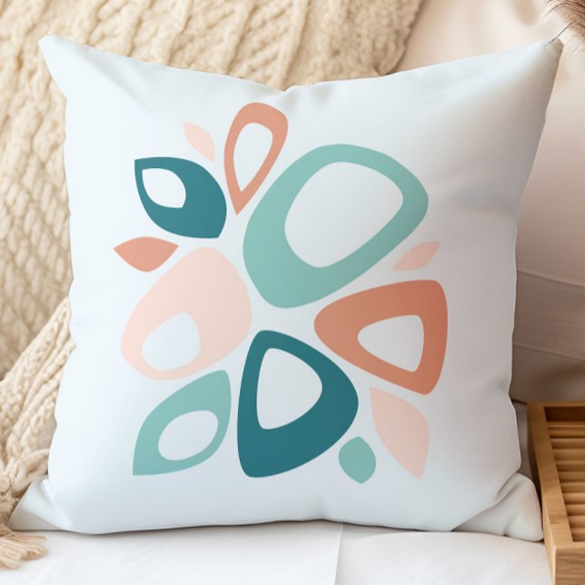 Modern Stylish Peach Teal Salmon Abstract Pattern Throw Pillow (Creator Uploaded)