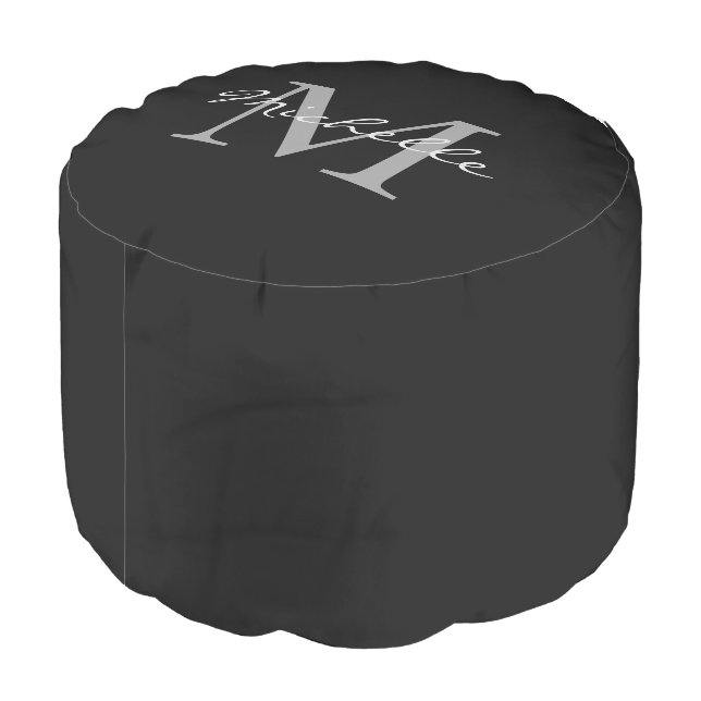 Modern stylish Personal black monogram name Pouf (Angled Back)