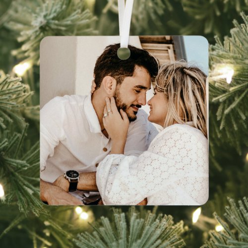 Modern Stylish Personalized Custom Couple Photo  Metal Ornament