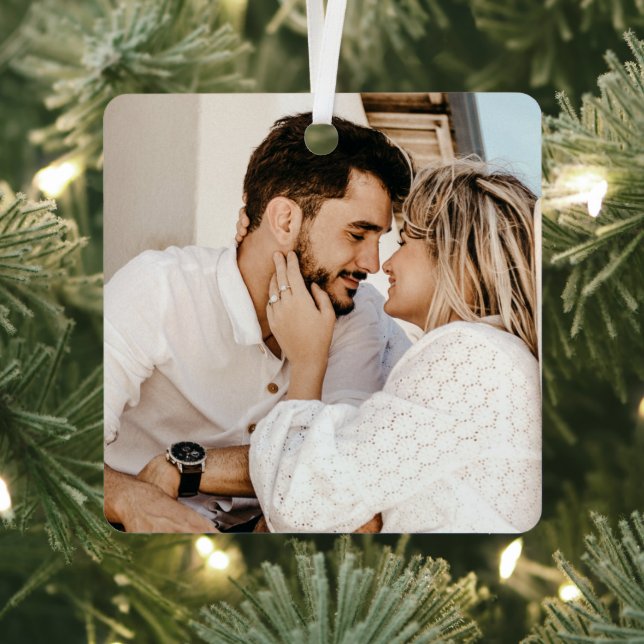 Modern Stylish Personalized Custom Couple Photo  Metal Ornament (Insitu)