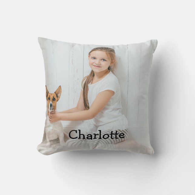 Modern Stylish Personalized Photo Monogram Throw Pillow (Front)