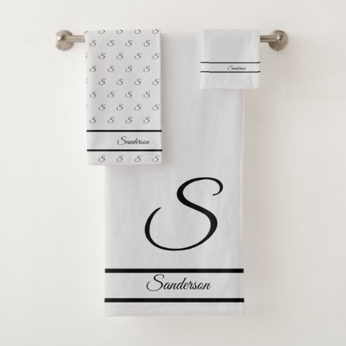  Modern Stylish Pewter Gray White Monogram Name Bath Towel Set