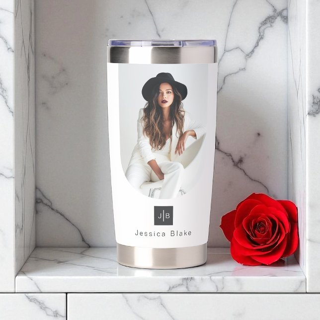 Modern Stylish Photo Arch with Monogram and Name Insulated Tumbler (Creator Uploaded)