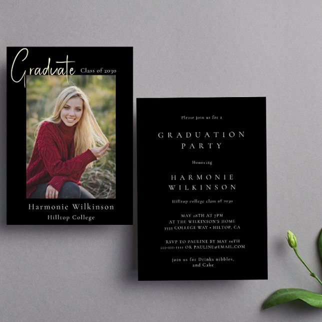 Modern stylish photo class of 2024 graduation  foil invitation (Creator Uploaded)