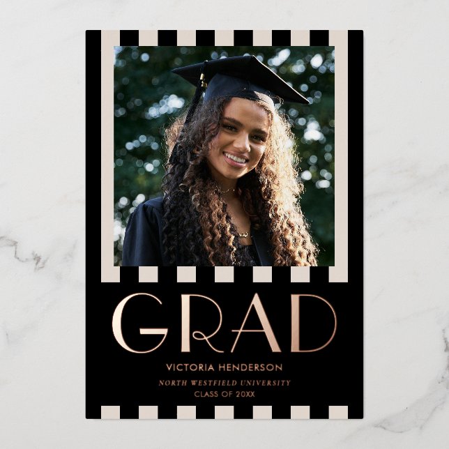 Modern Stylish Photo College Graduation Party Foil Invitation (Front)