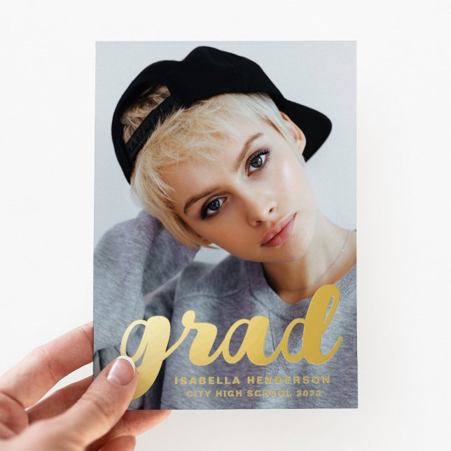 Modern Stylish Photo Graduation Black Gold Foil Invitation (Modern Stylish Photo Graduation Black Gold Foil Invitation)