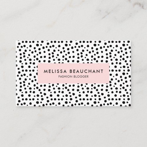 Modern Stylish Pink  Black Dots  Custom Color Business Card