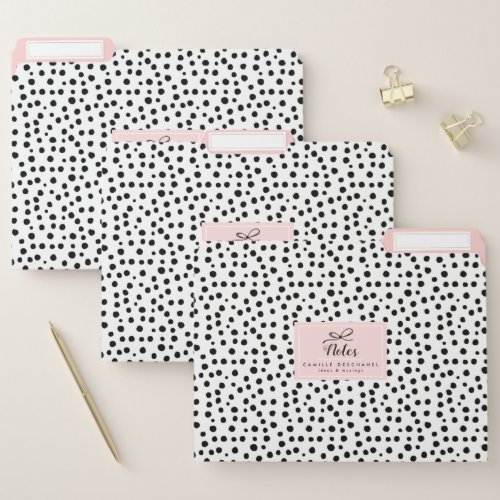 Modern Stylish Pink  Black Dots  Custom Color File Folder