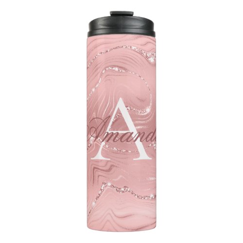 Modern Stylish Pink Glitter Girly Monogram Name Th Thermal Tumbler