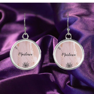 Modern Stylish Pink Gold Watercolor Floral  Earrings