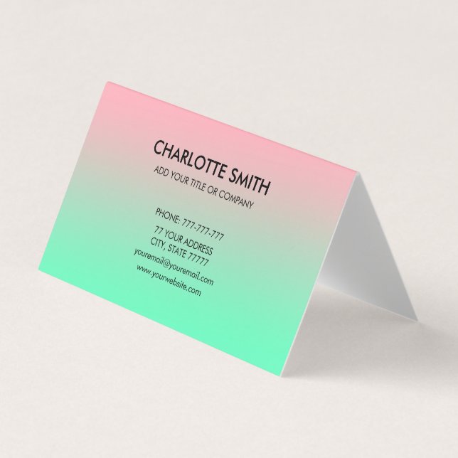 Modern Stylish Pink & Green Gradient Customizable Business Card (Front)