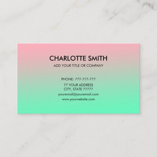 Modern Stylish Pink & Green Gradient Customizable  Business Card (Front)