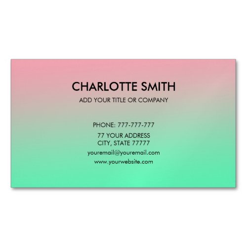 Modern Stylish Pink  Green Gradient Customizable Business Card Magnet