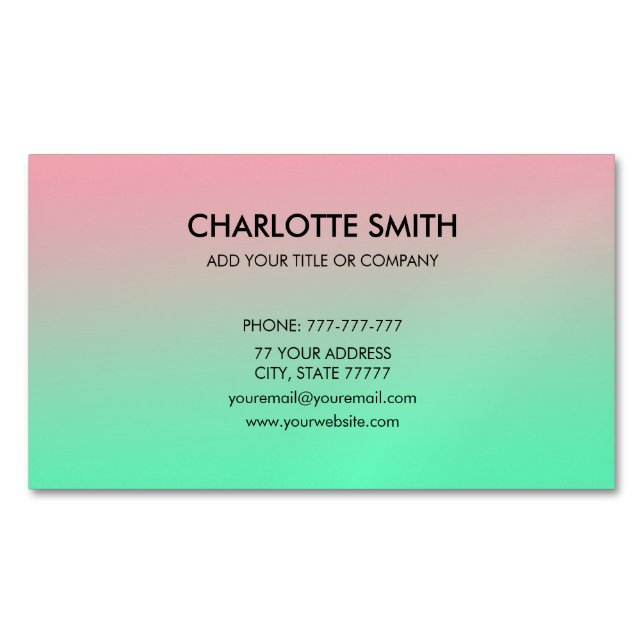 Modern Stylish Pink & Green Gradient Customizable Business Card Magnet (Front)