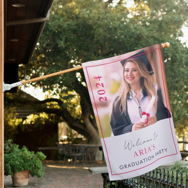 Modern Stylish Pink Lavender Photo Grad Party House Flag (Creator Uploaded)