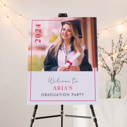 Modern Stylish Pink Photo Grad Party Welcome Sign