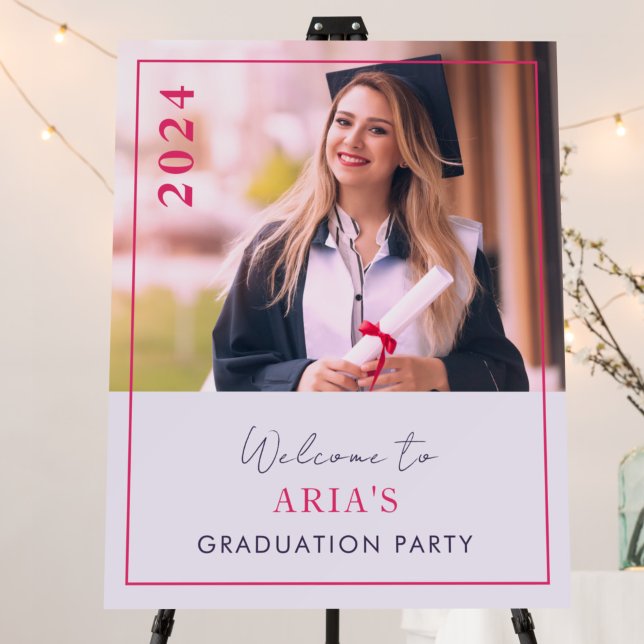 Modern Stylish Pink Photo Grad Party Welcome Sign (Creator Uploaded)